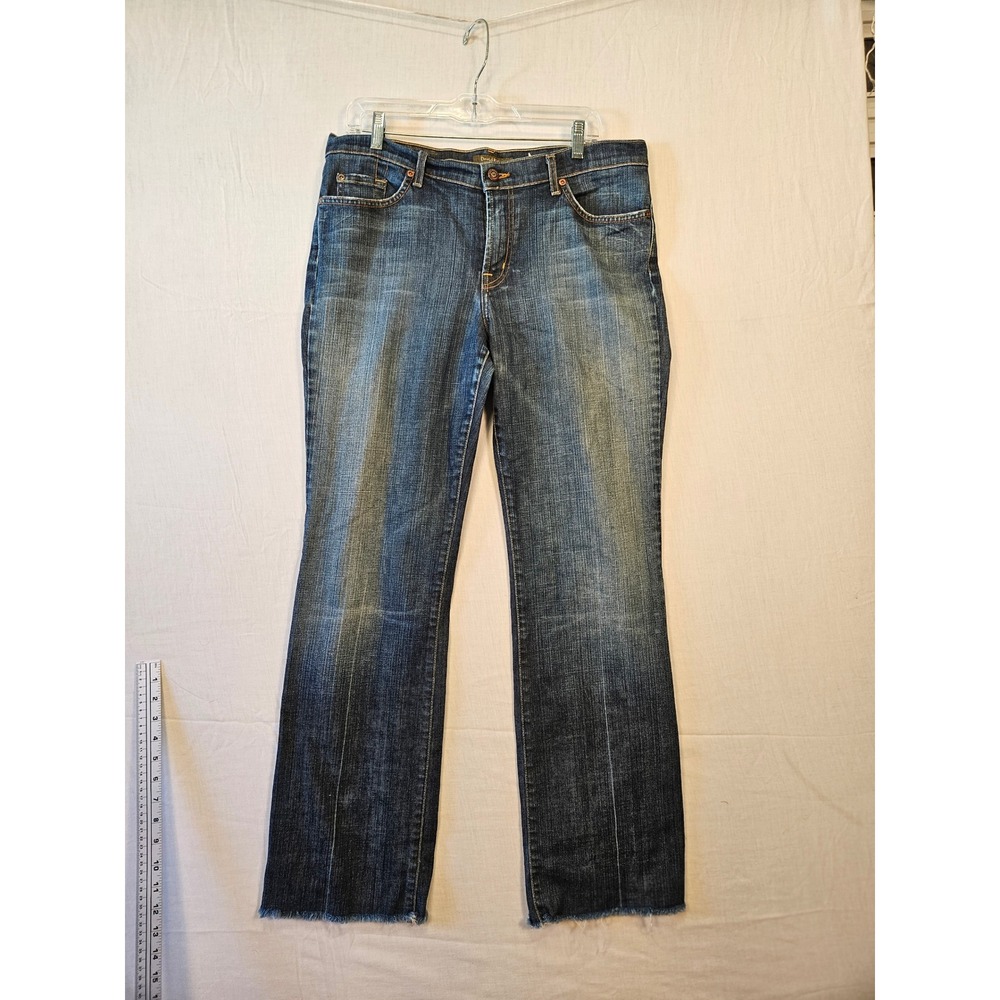 David Kahn Lauren Womens Straight Leg Jeans Blue Medium Wash Raw Hem Size 12